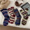 One-piece consignment of retro color-blocking striped socks, women's mid-calf socks, ins trendy autumn and winter cotton, individualistic school style, long thigh-pile socks details Picture